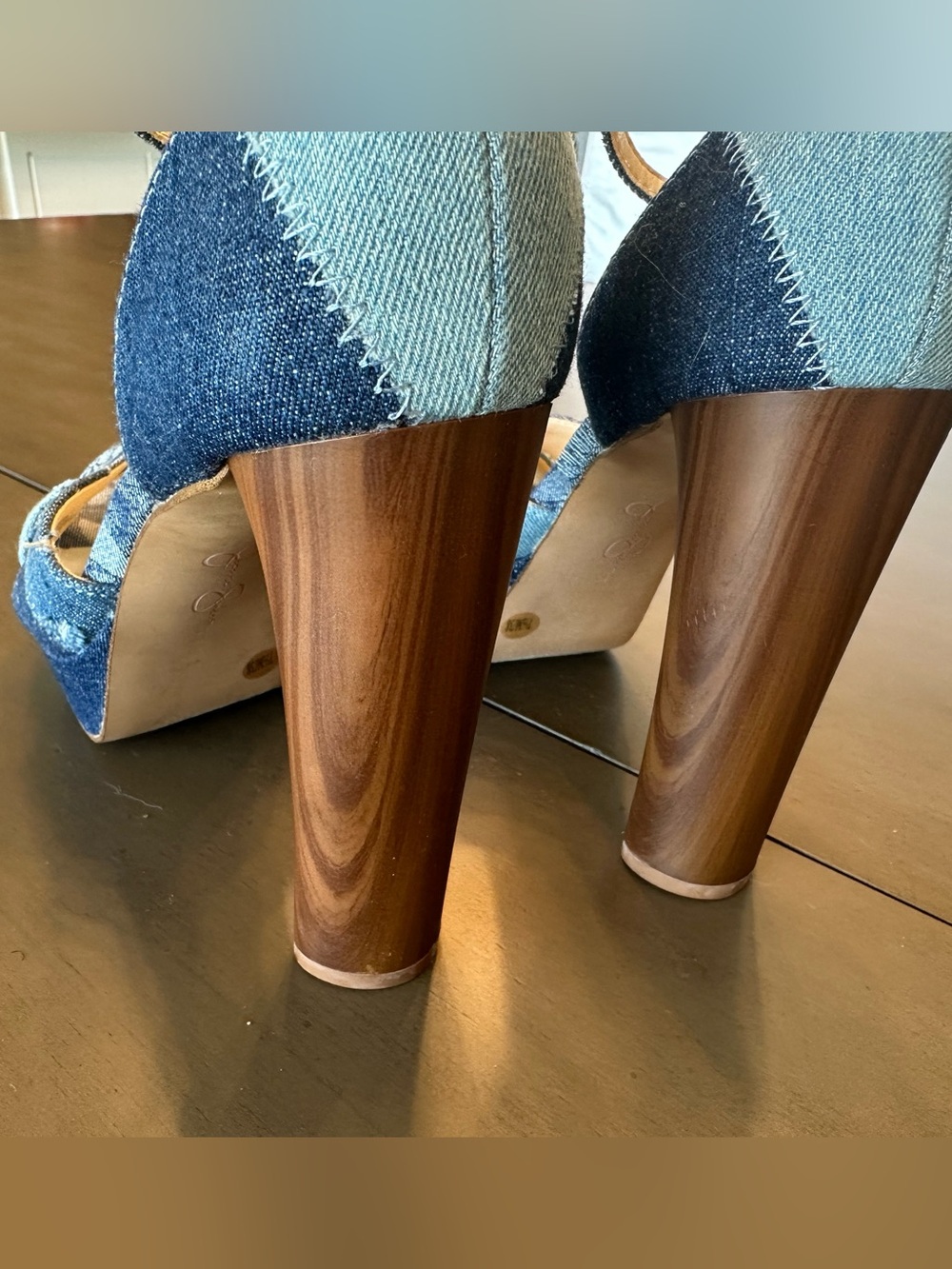 Jessica Simpson Blue Patchwork Denim Platform Heels - Picture 4 of 13